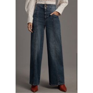 Pilcro | Corset Seamed High-Rise Wide-Leg Cotton Blend Jeans Size 26
